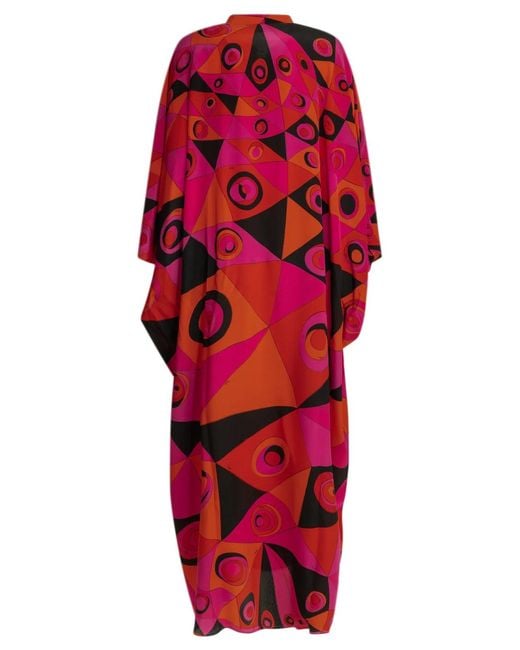 Emilio Pucci Red Occhi Fuchsia Silk Caftan Dress