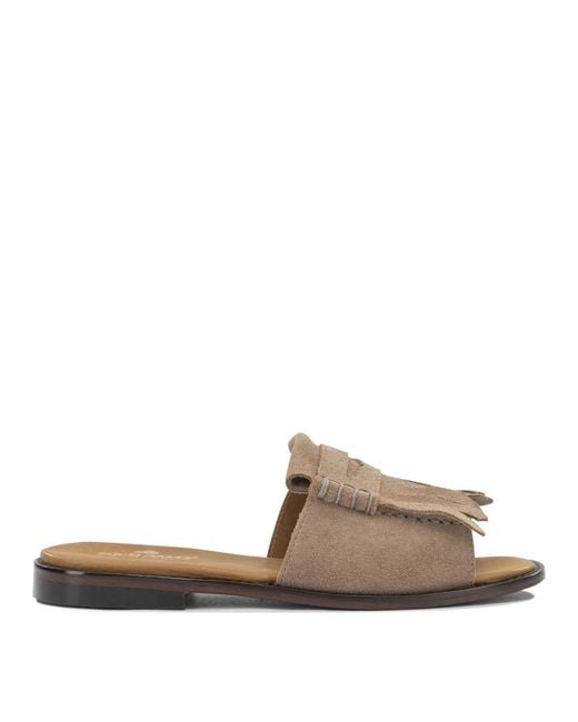 Sebago White Fringes Leather Leather Slides