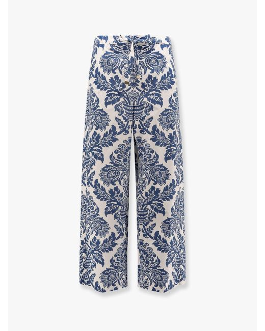 Max Mara Blue Merano Cotton Trouser With Floral Print