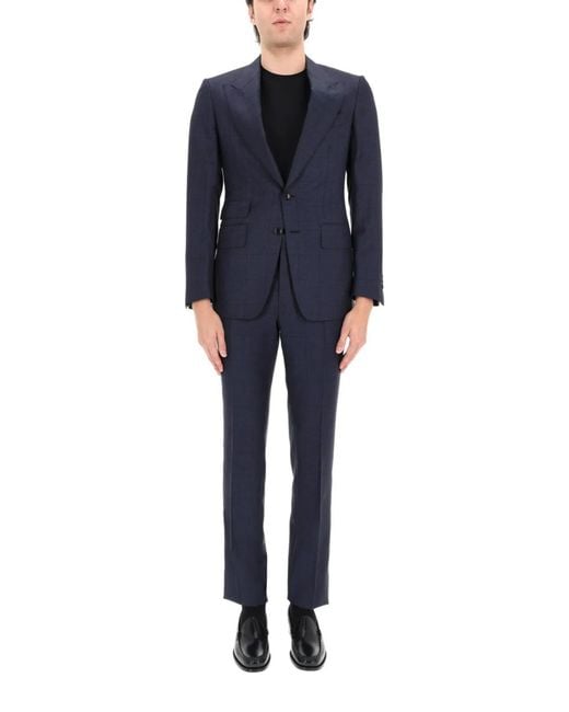Tom Ford Blue Grand Overcheck Shelton Suit for men
