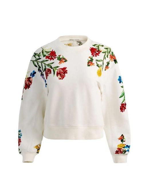 Alice + Olivia White Cotton Floral Sequin Embellishment