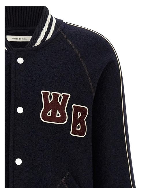 Wales Bonner Blue 'The October Varsity' Bomber Jacket for men