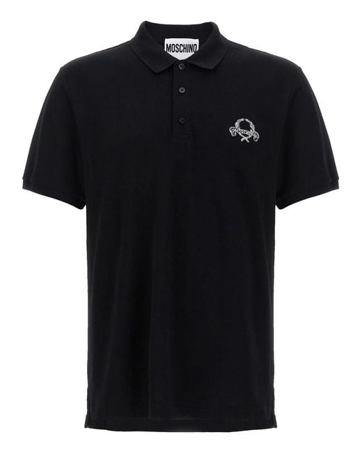 Moschino Black Logo Embroidery Polo Shirt for men