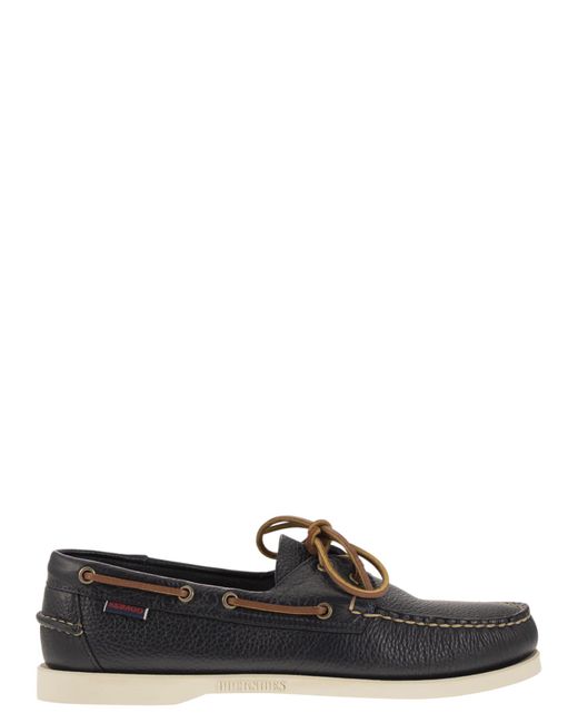 Sebago Black Portland Moccasin With Grained Leather for men