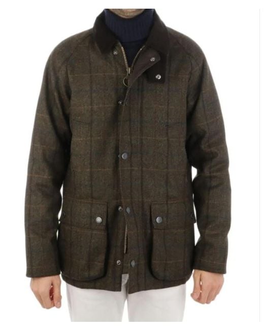 Barbour Black Wool Checked Corduroy Collar Jacket