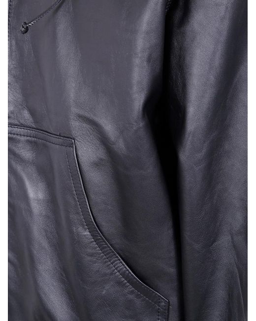 Giorgio Brato Blue Nappa Leather Oversized Hooded Bomber Jacket for men