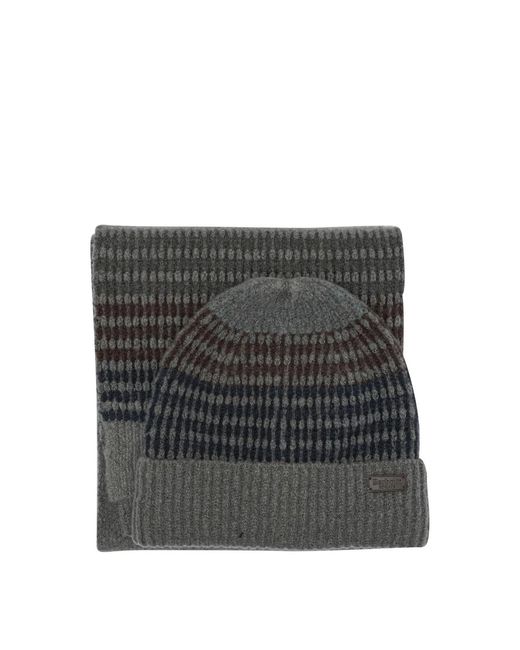 Barbour Black Branton Beanie & Scarf Set for men