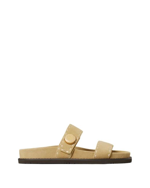 Tory Burch Metallic Button Strap Slide Sandals