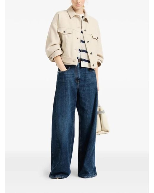 Brunello Cucinelli Blue Wide-Leg Cotton Denim Jeans