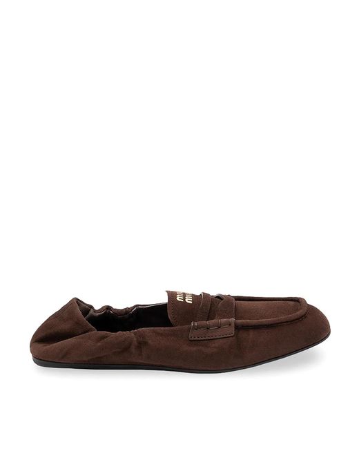 Miu Miu Brown Ruches Suede Loafers