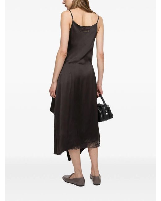 Acne Black Lace-Trimmed Ruffled Midi Dress