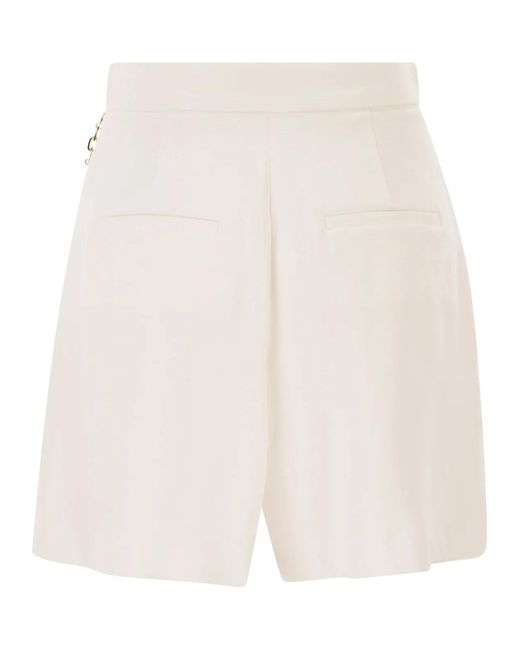 Elisabetta Franchi White Gabardine Shorts With Jewelled Logo