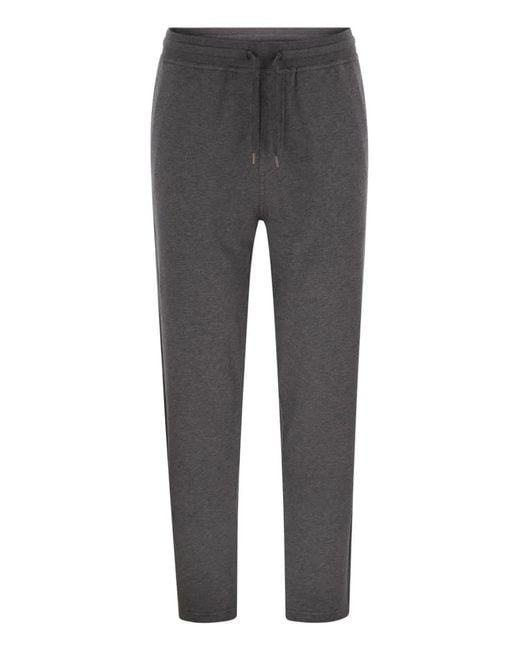 Brunello Cucinelli Gray Techno Cotton Fleece Trousers for men