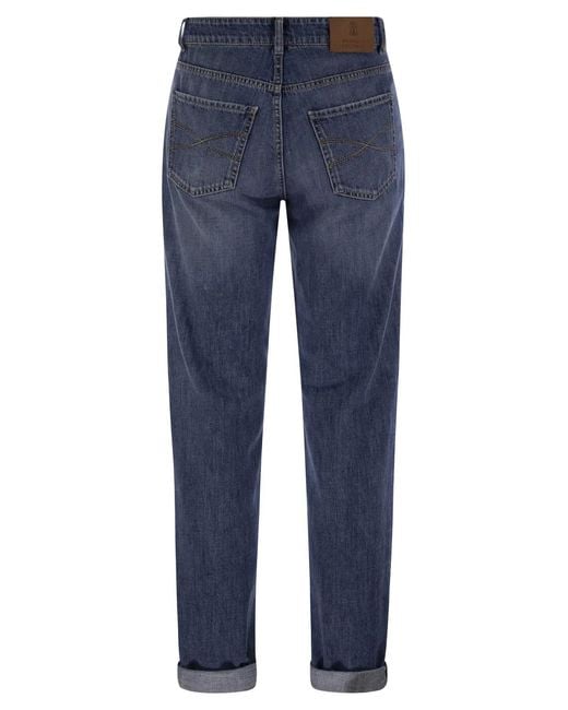Brunello Cucinelli Blue Five-Pocket Traditional Fit Trousers for men
