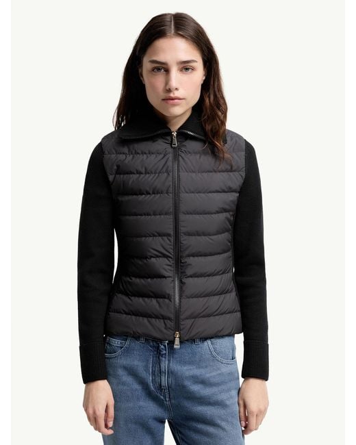 Moncler Black Padded Zip-Up Wool Cardigan