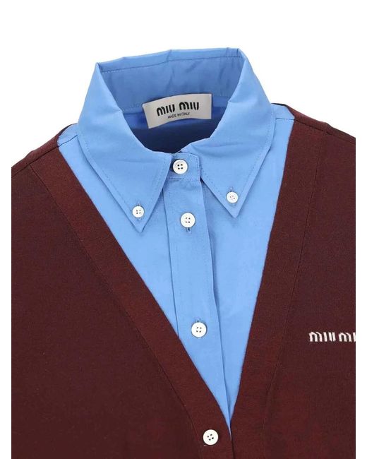 Miu Miu Red Wool Cardigan With Cotton Details