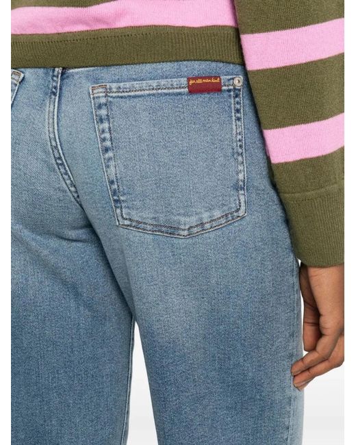 7 For All Mankind Blue Stovepipe Oceanstone Straight-Leg Jeans