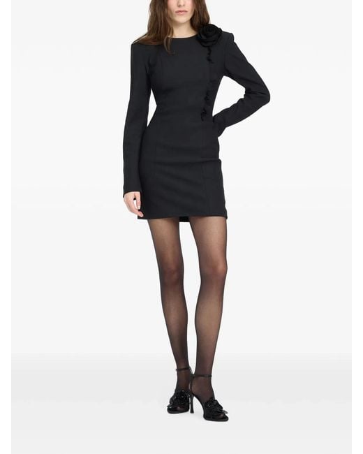ROTATE BIRGER CHRISTENSEN Black Crepe Mini Flower Dress