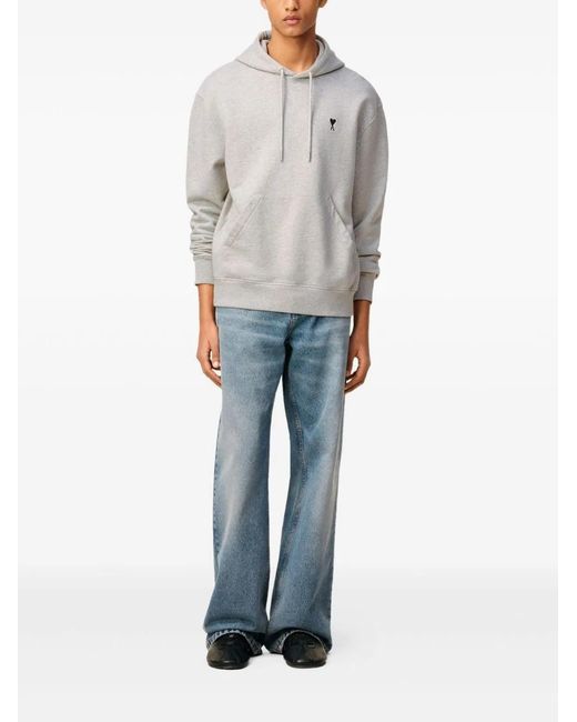 AMI Gray Cotton Ami De Coeur Hoodie for men