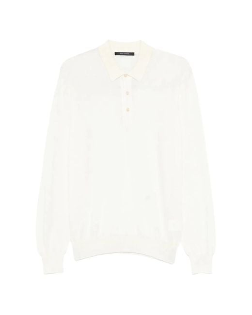 Tagliatore White Zeno Knitted Polo Shirt for men