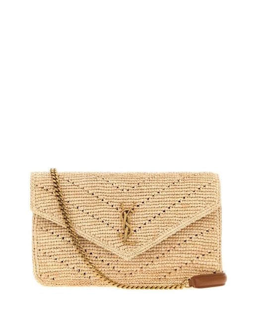 Saint Laurent Natural Raffia Loulou Shoulder Bag