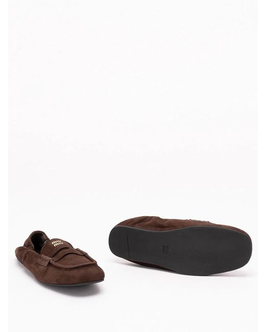 Miu Miu Brown Ruches Suede Loafers