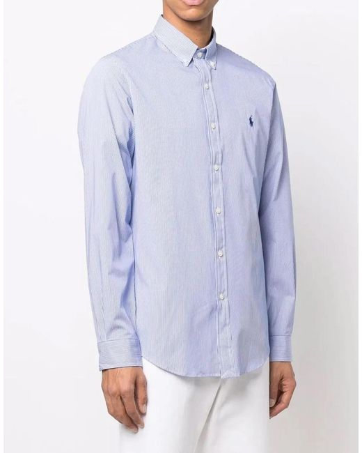 Polo Ralph Lauren Blue Striped Slim Fit Poplin Shirt for men