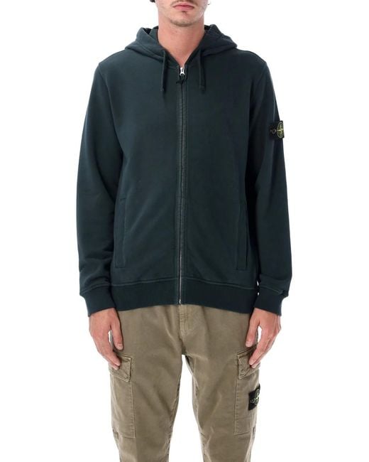 Stone Island Blue No Brand. Brushed Organic Cotton Full-Zip Hoodie With Adjustable Hood And Side Bands for men