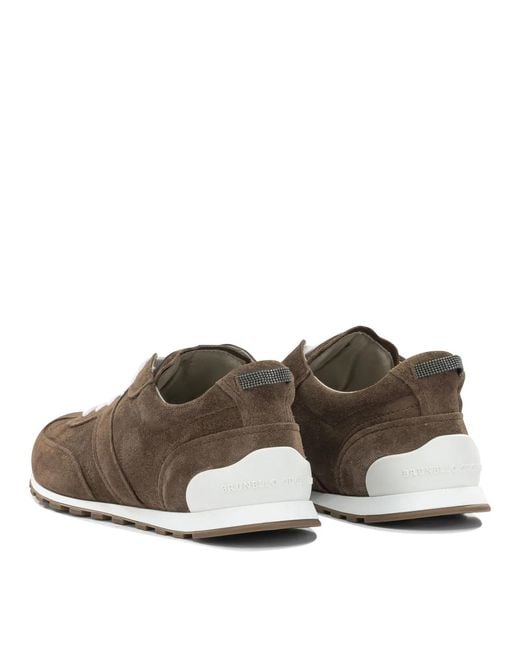 Brunello Cucinelli Brown "Shiny Loops" Low-Top Sneakers