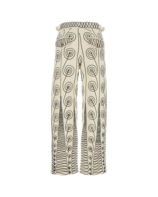 Bode White Embroidered Wool Quillwork Pant for men