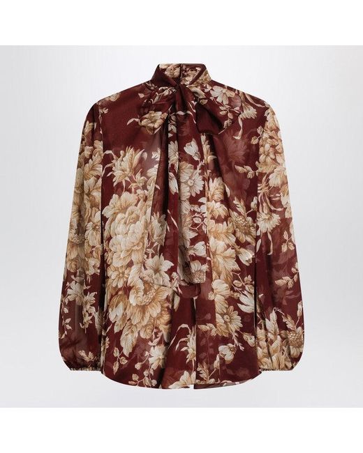 Dolce & Gabbana Brown Dolce&Gabbana Chiffon Shirt With Rose Print