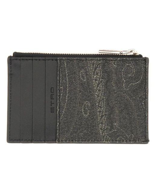 Etro Black Card Holder "Arnica" With Pegasus for men