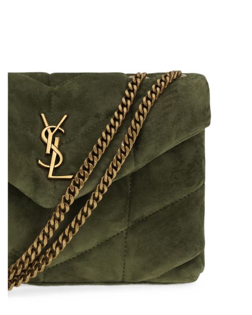 Saint Laurent Green Suede Puffer Toy Crossbody Bag