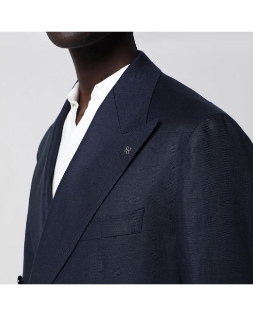 Tagliatore Blue Double-Breasted Linen Jacket for men