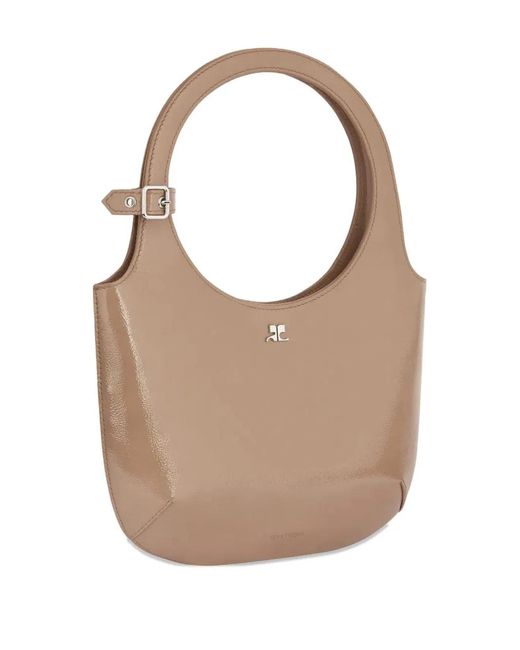Courreges Brown Courregès Holy Leather Shoulder Bag With Rounded Handle