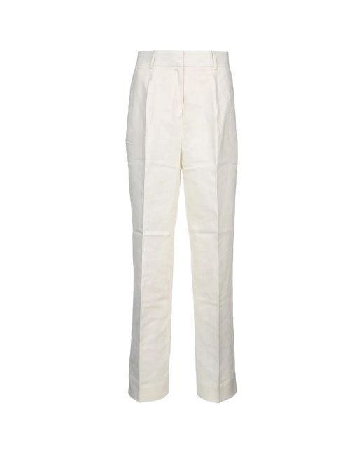 Calvin Klein White Structured Linen Pleated Pant