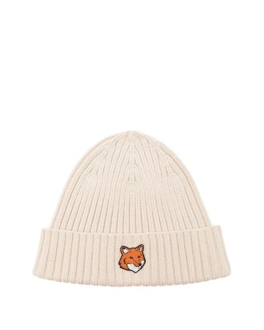 Maison Kitsuné Natural Fox Head Cotton Beanie for men