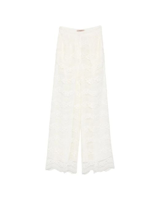 Twinset White Mother Of Pearl Cotton Trousers
