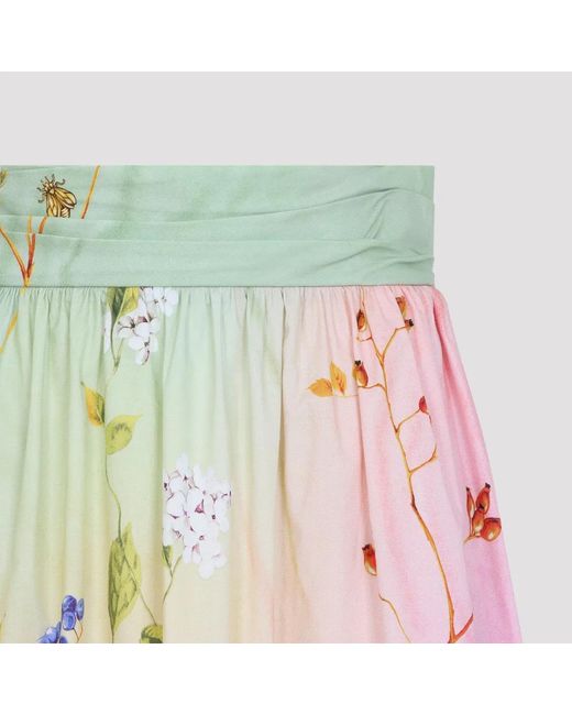 Roberto Cavalli Red Miami Flowers Cotton Midi Skirt
