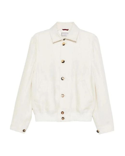 Brunello Cucinelli White Bomber Jacket for men