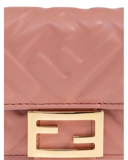 Fendi Pink Nappa Leather Baguette Micro Trifold Wallet