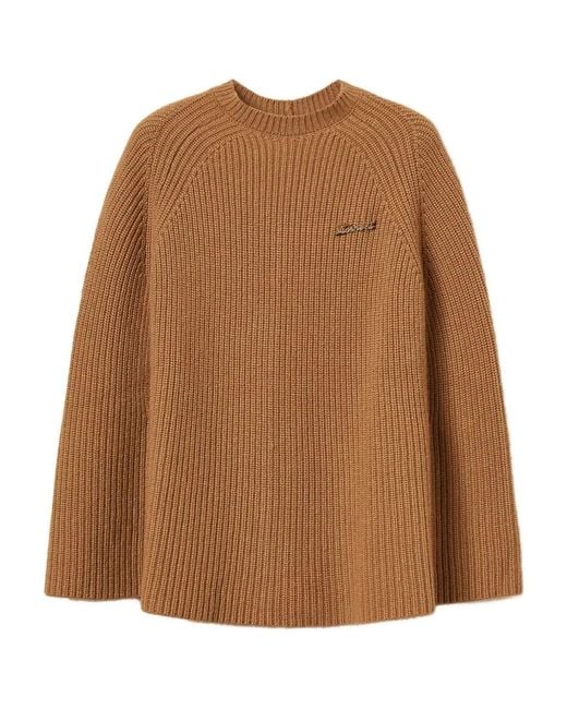 Twinset Brown Twinset Ribbed Jewel-Embellished Cape