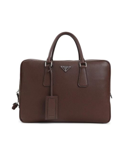 Prada Brown Grained Leather Tote Bag for men