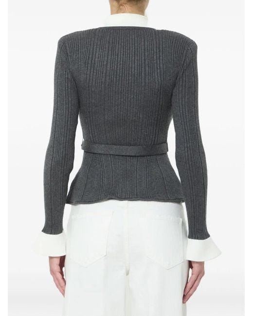 Self-Portrait Black Belted Ribbed Cardigan