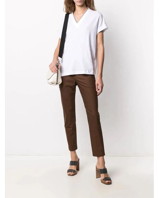 Brunello Cucinelli White Trim V-Neck Tee