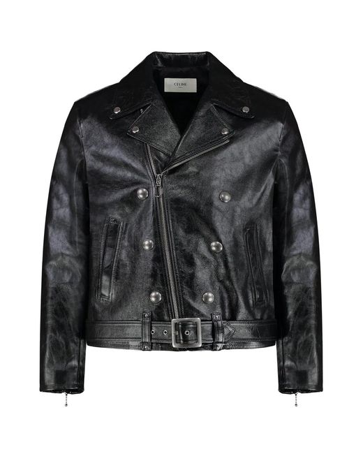 Céline Black Leather Biker Jacket for men