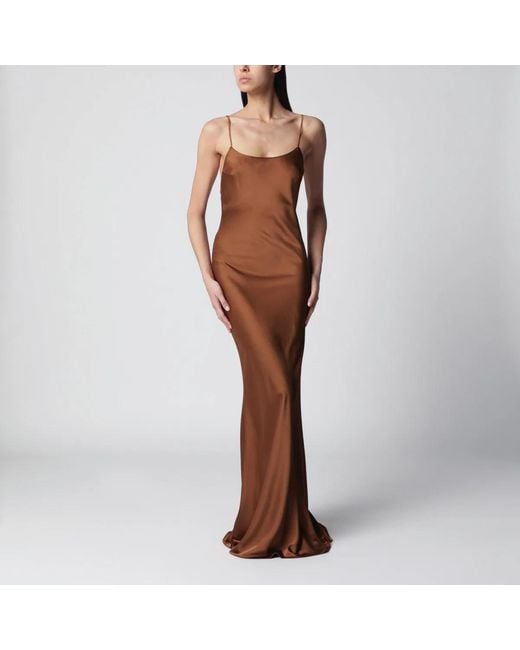 ANDAMANE Brown Ninfea Maxi Sleeveless Dress With Ruffles