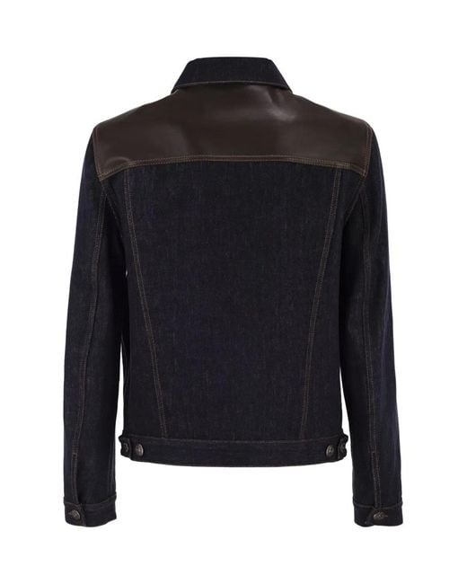 Brunello Cucinelli Black Cotton Denim Jacket With Leather Details for men