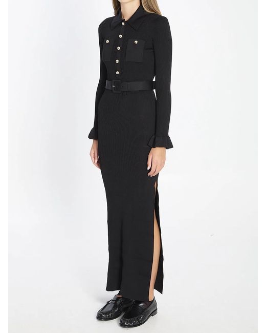 Self-Portrait Black Ribbed Knit Maxi Dress