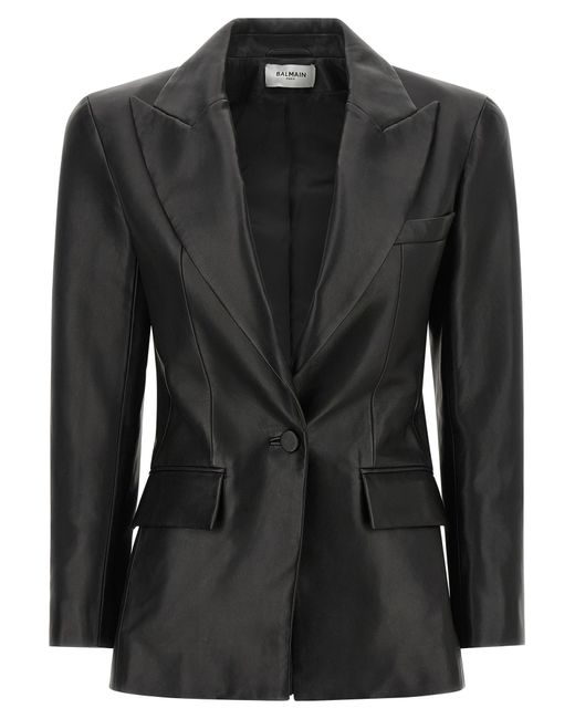 Balmain Black Leather Blazer